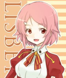 Rule 34 | 10s, 1girl, :d, bad id, bad pixiv id, character name, hair ornament, hairclip, lisbeth (sao), open mouth, outline, pink eyes, pink hair, short hair, smile, solo, sword art online, tsukasa kinako, upper body