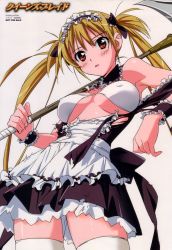 Rule 34 | 00s, 1girl, absurdres, airi (queen&#039;s blade), airi (queen's blade), airi (the infernal temptress), alternate color, blonde hair, breasts, covered erect nipples, highres, huge filesize, maid, non-web source, queen&#039;s blade, solo, thighhighs, torn clothes, twintails