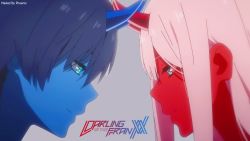 Rule 34 | 10s, 1boy, 1girl, alper57589, artist name, black hair, blue eyes, blue horns, blue sky, colored skin, commentary, commentary request, copyright notice, couple, darling in the franxx, english commentary, face-to-face, facing another, green eyes, hetero, highres, hiro (darling in the franxx), horns, long hair, oni horns, pink hair, red horns, red skin, short hair, sky, zero two (darling in the franxx)