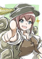 Rule 34 | 1girl, bad id, bad twitter id, bag, brown hair, dress, gloves, green eyes, hat, jewelry, long hair, looking at viewer, octopath traveler, octopath traveler i, open mouth, short hair, simple background, smile, solo, tressa (octopath traveler), yukara-msma