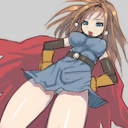 Rule 34 | 1girl, bad id, bad pixiv id, barbara (dq6), blue eyes, dragon quest, dragon quest vi, dutch angle, earrings, female focus, from below, gloves, high ponytail, jewelry, looking down, lowres, mahito, open mouth, orange hair, panties, pantyshot, solo, underwear