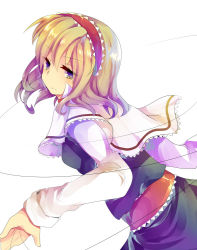Rule 34 | 1girl, 1other, alice margatroid, bad id, bad pixiv id, blonde hair, female focus, hairband, rarami, short hair, solo, standing, touhou, white background, yellow eyes