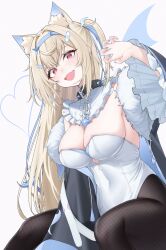 Rule 34 | 1girl, adapted costume, animal ear fluff, animal ears, belt collar, black collar, black jacket, blonde hair, blue nails, breasts, cleavage, collar, dog ears, dog girl, fishnet pantyhose, fishnets, fur-trimmed jacket, fur trim, fuwawa abyssgard, fuwawa abyssgard (1st costume), highres, hololive, hololive english, jacket, large breasts, leotard, long hair, looking at viewer, mintz912, multicolored hair, nail polish, open mouth, pantyhose, pink eyes, playboy bunny, sidelocks, smile, spiked collar, spikes, streaked hair, two side up, virtual youtuber, white background, white leotard