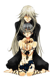 Rule 34 | 2boys, artist request, barefoot, black nails, blue eyes, bow, ciel phantomhive, earrings, flower, grey hair, hair in own mouth, hair over eyes, jewelry, kuroshitsuji, long hair, looking at viewer, male focus, multiple boys, navel, nipples, nude, parted lips, plant, ribbon, rose, saliva, shiny skin, simple background, sitting, smile, source request, undertaker (kuroshitsuji), white background, yaoi