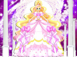 Rule 34 | bow, commentary request, cure flora, cure flora (dress up premium), dress bow, dress up premium (go! princess precure), go! princess precure, haruno haruka, highres, long hair, luna rune, mode elegant (go! princess precure), precure, solo, very long hair, waist bow