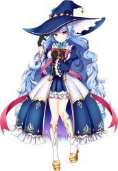 Rule 34 | 1girl, agekichi (heart shape), artwhirl mahou gakuen no otome-tachi, black gloves, blue bow, blue bowtie, blue hair, blue hat, blue skirt, bow, bowtie, choker, closed mouth, curly hair, full body, gloves, hat, highres, holding, kneehighs, layered skirt, long hair, long sleeves, looking at viewer, miniskirt, pleated skirt, red eyes, silvia (artwhirl), skirt, smile, socks, solo, standing, transparent background, very long hair, waist cape, white choker, witch hat